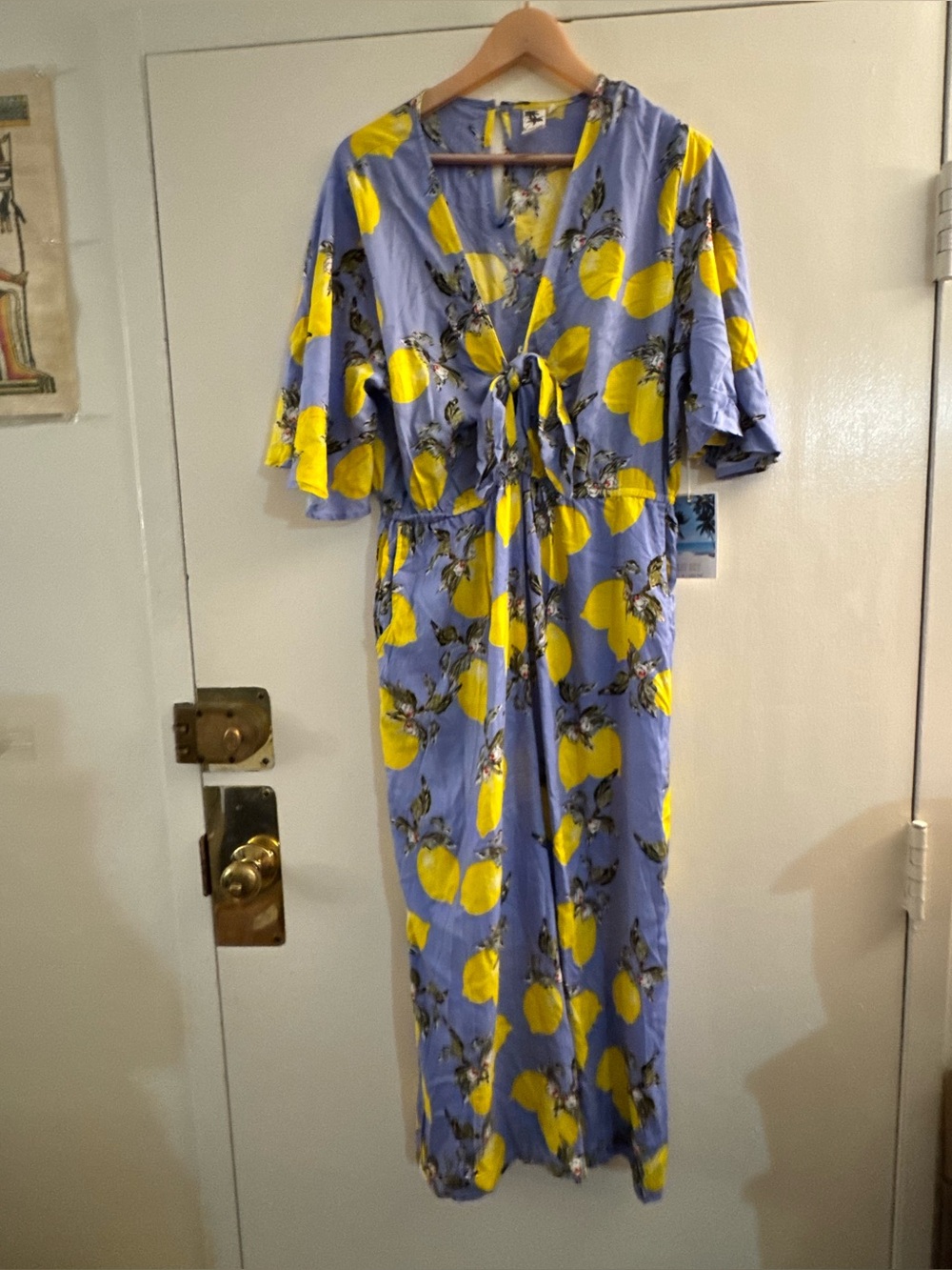 NWT Violet Sky Lemon Print Jumpsuit in Blue and Yellow XL